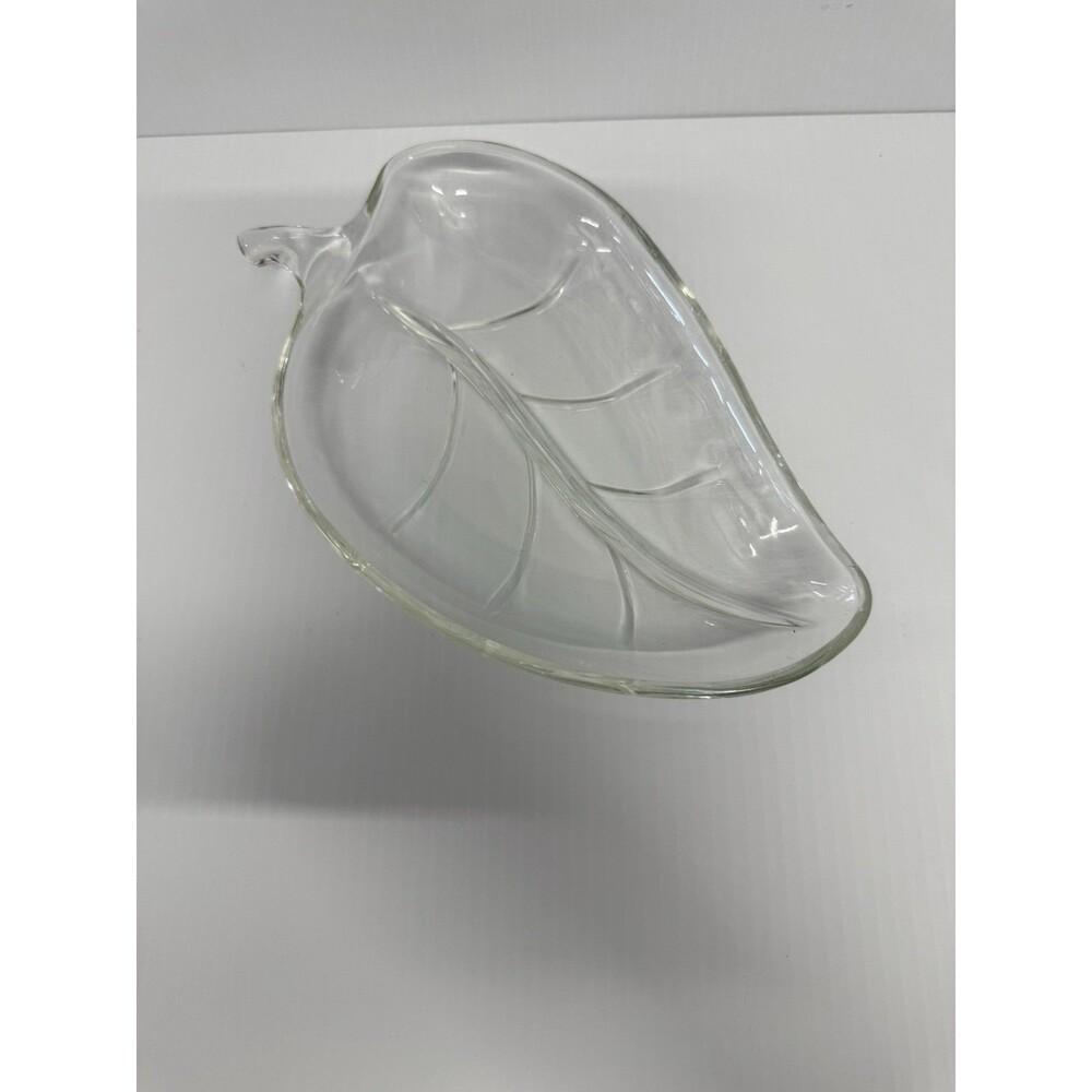 Vintage Clear Glass Leaf Shape Candy Nut Dish 9.25” x 6”